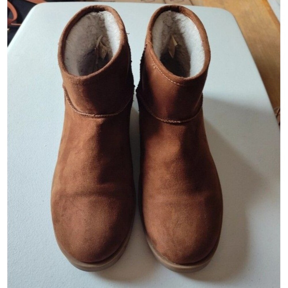 Brown Suede Ankle Boots with Sherpa Lining